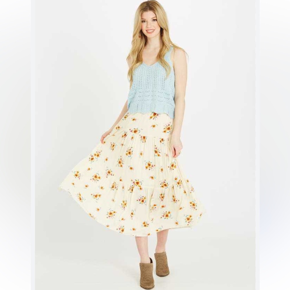 Altar'd State Ivory Floral Maxi Skirt